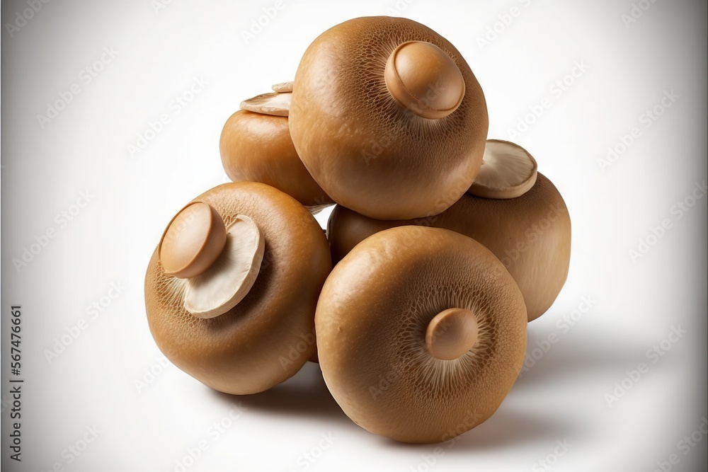 Aufkleber a pile of mushrooms on a white background with a light reflection on the top of the mushrooms and th