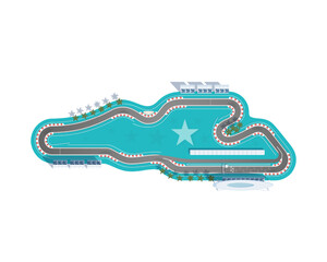 Motor racing circuit. Top-down racing track. Race track on a white background.
