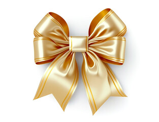 Gold Bow silk ribbon isolated on white. Generative AI