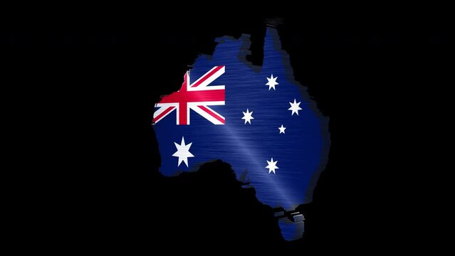 3D animation of Australia map rotating, isolated by alpha channel (transparent background).Australia concept.australian flag. Travel to Australia