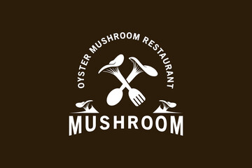 Oyster mushroom logo design, mushroom restaurant symbol vector illustration