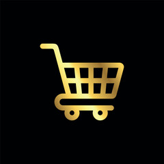 Gold Color Shopping Trolley Icon Vector Template	