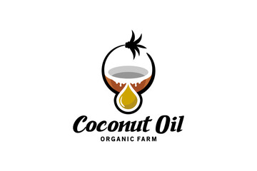 Obraz premium Pure natural coconut oil drop logo vector illustration design