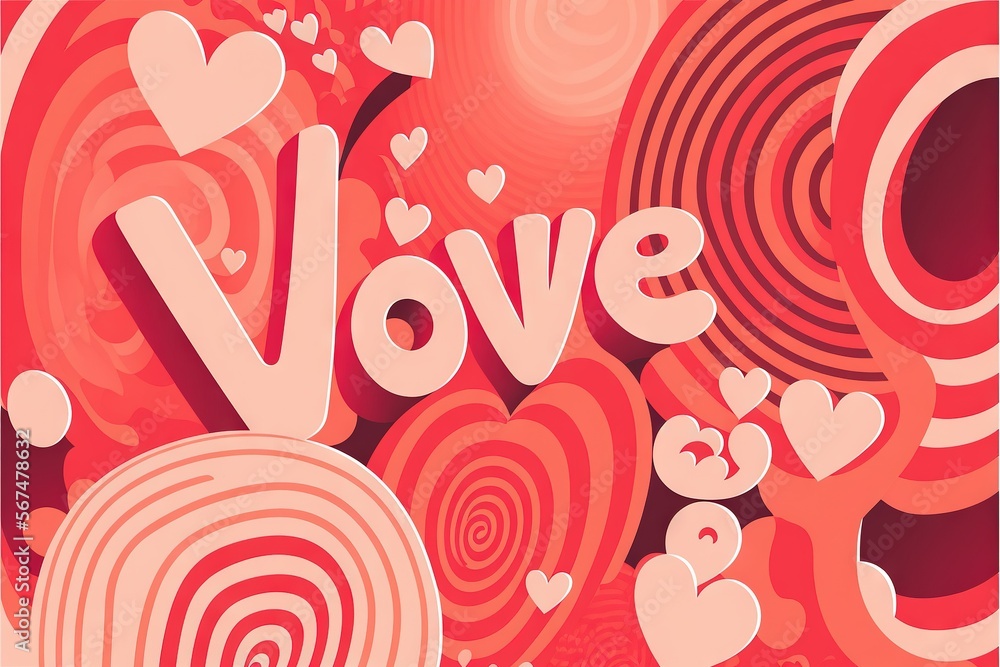 Poster a red and white background with hearts and the word love in the middle of the image and the word lov