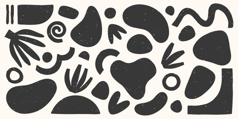Bundle of vector black and white hand drawn various organic shapes,doodles and textures.Trendy contemporary design perfect for prints,flyers,banners,fabriс,branding design,covers and more.