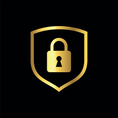 Gold Color shield padlock keyhole icon vector template	
