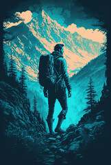 A man hiking in a moutain