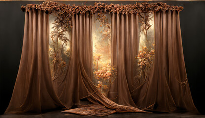Stage with curtains in a decorated room