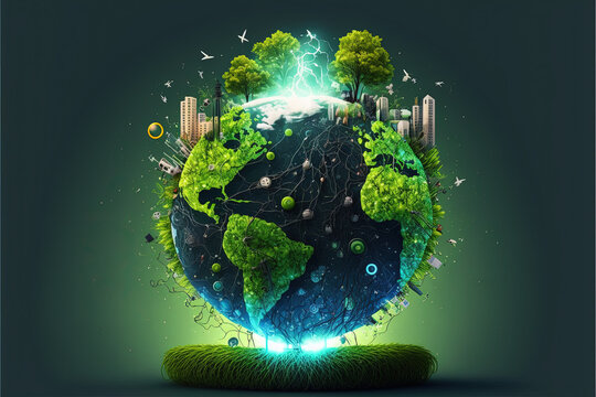 globe concept of fantasy green world, eco, sustainable planet earth