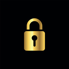Gold Color Padlock Icon Vector Logo Template	