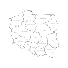 Poland political map of administrative divisions