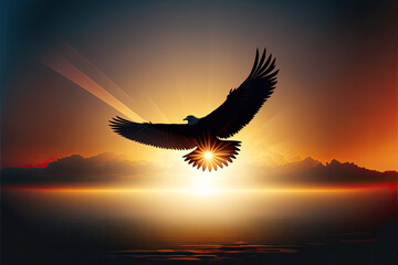 An eagle flying high in the sky with its big wings spread 