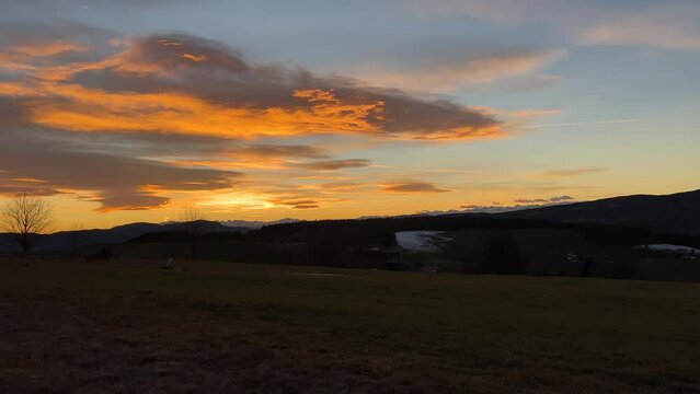 Sunset over the winter hills