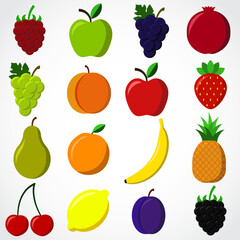fruits color vector illustration icon set