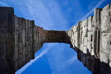 Arch of the Segovia aqueduct. Aerial shot of an arch of the Segovia aqueduct