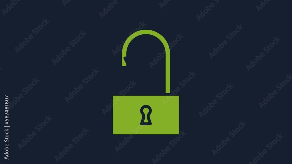 Poster yellow open padlock icon isolated on blue background. opened lock sign. cyber security concept. digi