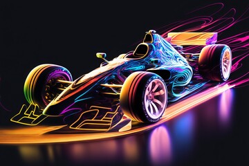 Abstract Painting of Racing Formule 1 Car from the Future. Fast furious auto vector with backdrop for poster wallpaper luxury gift or print. Post produced Ai Generation Illustration