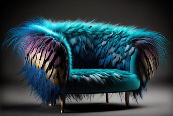 A furniture made of colored feathers. Really confortable.