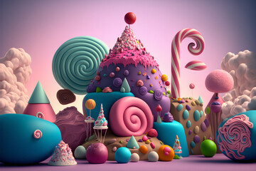 Obraz premium Delicious Candy Land. 3d render
