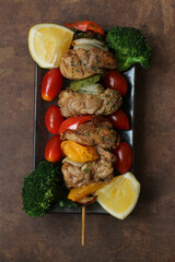 Close up Juicy Grilled Chicken Skewers