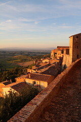 View from Montepulciano to the valley at dusk, Tuscany Italy
