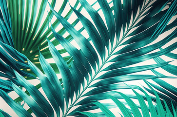 Plakat Tropical palm leaves on white background. Generative AI.