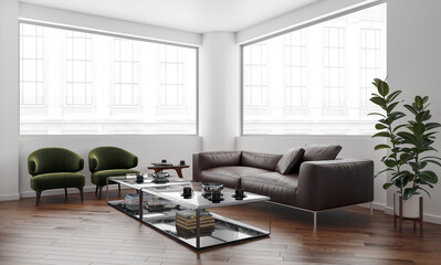 Illustration 3D rendering large luxury modern bright interiors Living room mockup computer digitally generated image