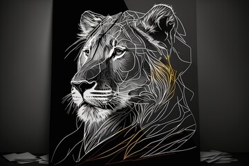 Line art portrait painting sketch of a King Lion