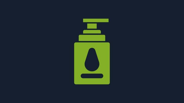 Yellow Personal lubricant icon isolated on blue background. Lubricating gel. Cream for erotic sex games. Tube with package box. 4K Video motion graphic animation