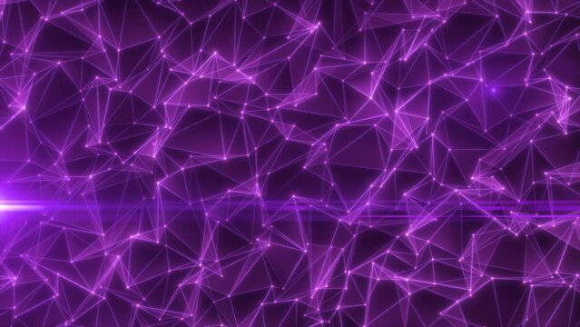Abstract purple glowing energy lines and triangles plexus triangulation scientific futuristic high tech background. Video 4k, motion design