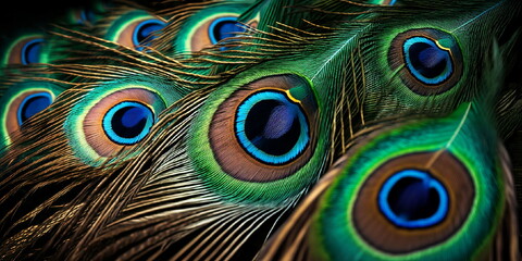 Obraz premium arrière-plan composé de plumes de paon, format panoramique - illustration ia
