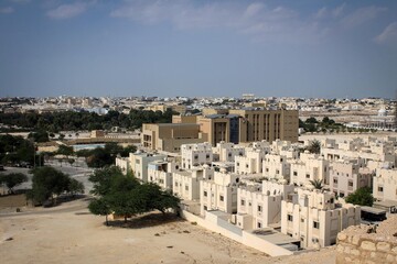 Bright white residential houses near Riffa Fort in Bahrain