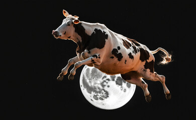 Cow jump over the moon. Ai generated
 - Powered by Adobe