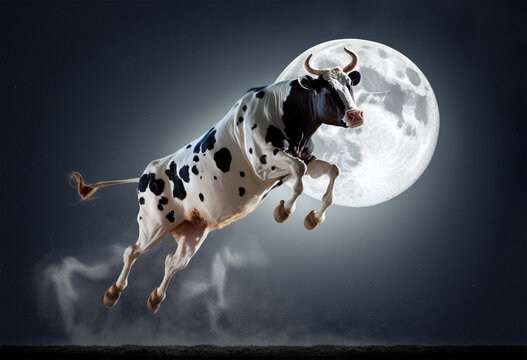 Cow jump over the moon. Ai generated
