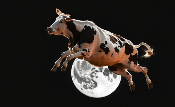 Cow jump over the moon. Ai generated
