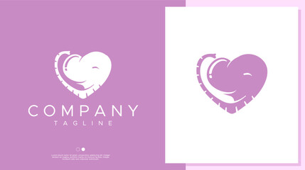 Stylish heart elephant logo design template