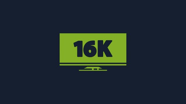 Yellow Screen tv with 16k Ultra HD video technology icon isolated on blue background. 4K Video motion graphic animation