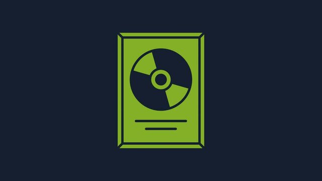 Yellow CD disk award in frame icon isolated on blue background. Modern ceremony. Best seller. Musical trophy. 4K Video motion graphic animation