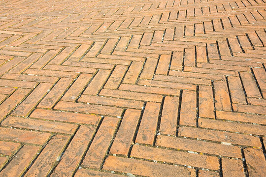 Siena city - Italy - Tuscany region with the famous place of Piazza del Campo called Campo square - terracotta floors, called a herringbone pattern due to its particular shape