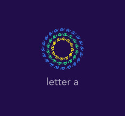 Cyclic letter a. Color that pops out. Eye-like circular motion. unique vector design.