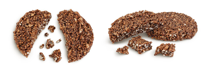 amaranth cookies with carob isolated on white background. Healthy food. Top view. Flat lay