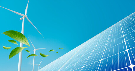 wind turbine and solar panel,wind turbine farm and solar panel,green.renewable energy to...