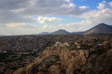 Jebel Akhdar mountain range view by morning, Oman