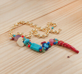 Turkish eye, cornicello and turquoise stone amulet bracelet
