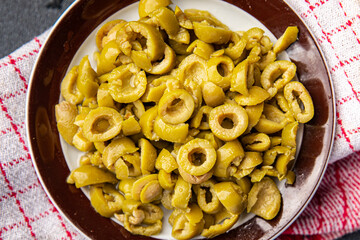olives salad circle slices meal olive food snack on the table copy space food background  