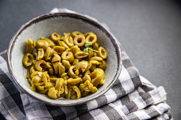 olives salad circle slices meal olive food snack on the table copy space food background  