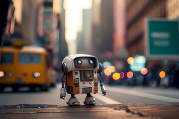 Mini Roboter läuft durch eine Großstadt - Generative Ai 