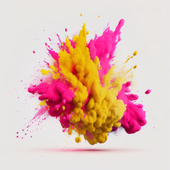 Yellow and pink Colorful holi powder blowing up. Holi festival and celebration. Generative AI