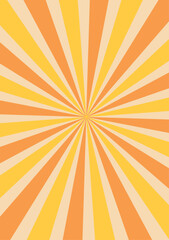 Sun Ray retro groovy background. Hippie orange-yellow stripes texture.