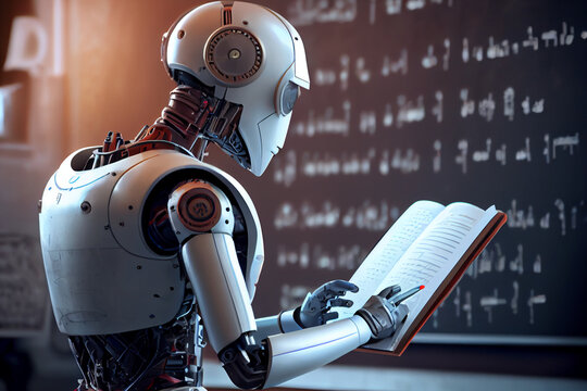 Roboter mit künstlicher Intelligenz am lernen oder am lösen von Problemen - Generative Ai 